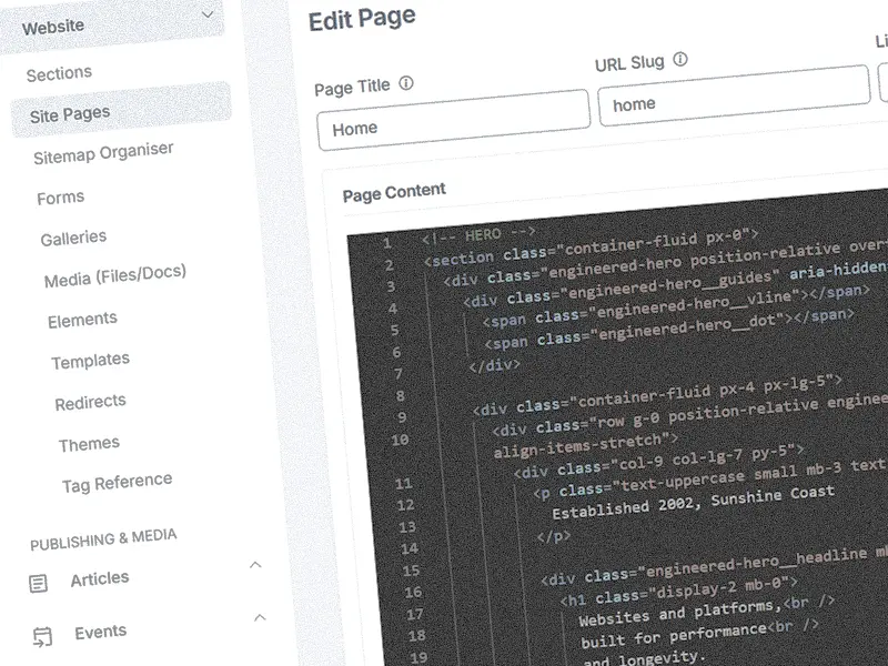 Managed website interface shown on a desktop screen
